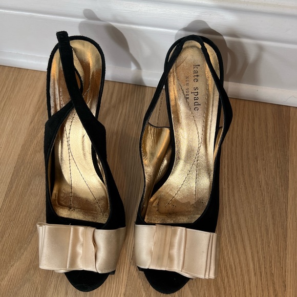 Kate Spade Black Slingback Peep-toe Heels with Satin Bow - Picture 4 of 5